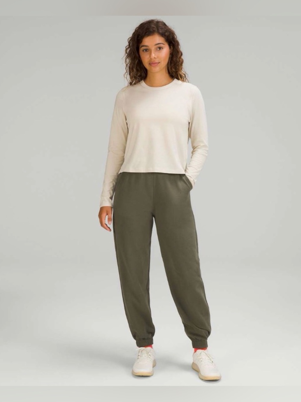 Lululemon Classic Fit Cotton Blend Long-Sleeve Cropped Shirt in Natural Ivory - Picture 2 of 10
